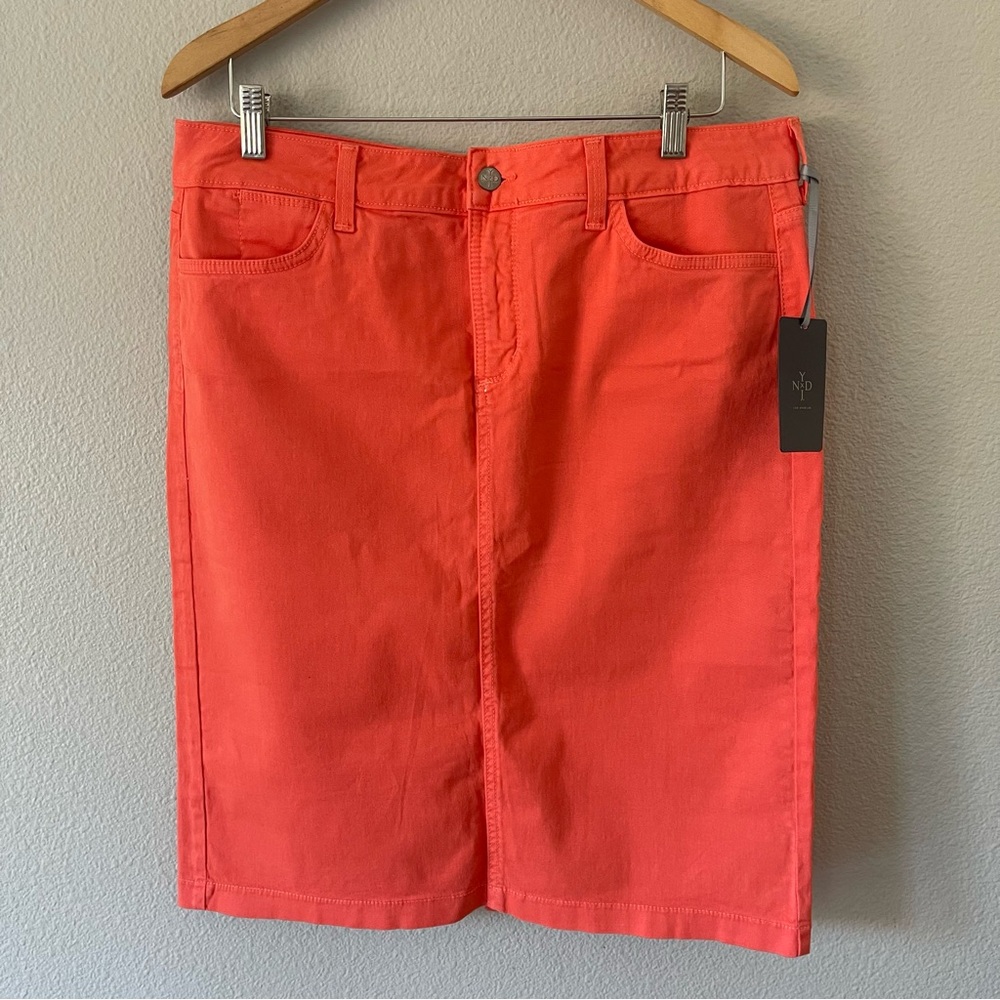 NYDJ Lift Tuck Technology Denim Peach Pencil Skirt 12 Knee Length Stretch Cotton